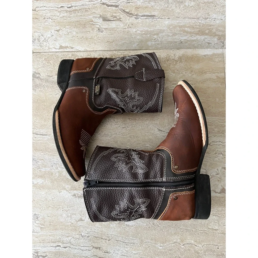Carreta Boots Cowboy Boots Kids 21 Brown Leather Western Zipper Square Toe EX